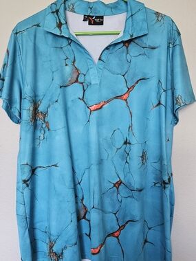 Yatta Golf Women's XXL Marble Waves Turquoise Cracked Marble Print Polo Top